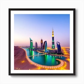 Dubai Skyline At Dusk Art Print