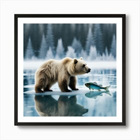 Polar Bear And Fish Art Print