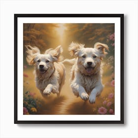 Golden Retrievers Running Art Print