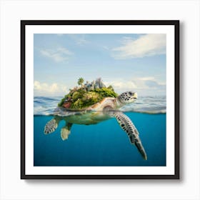 Turtle With Island Art Print