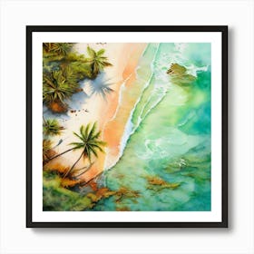 Watercolor Key West Tropical Beach Florida Bathed In Shades Of Terracotta Olive Green Art Print