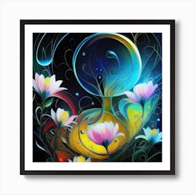 Abstract oil painting: Water flowers in a night garden 18 Art Print