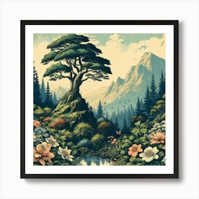 One Tree On The Top Of The Mountain Towering 13 Art Print