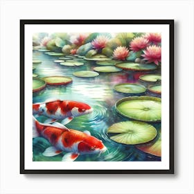 Koi Fish In Pond 1 Art Print