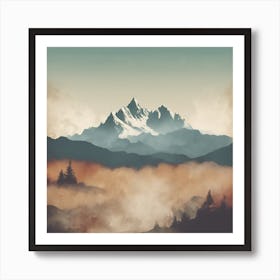 Mountain Range In Fog Art Print