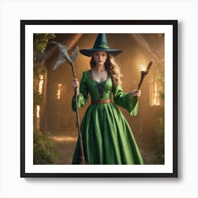 Witch With A Broom Art Print