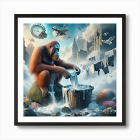 Orangutan Doing Laundry 1 Art Print