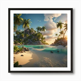 Tropical Beach With Palm Trees Art Print