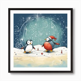 Christmas Penguins Art Print