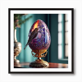 Glass Egg with Decorative Metal Bird Art Print