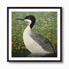 Ohara Koson Inspired Bird Painting Common Loon 1 Square Art Print