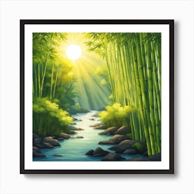 A Stream In A Bamboo Forest At Sun Rise Square Composition 56 Affiche