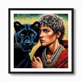 Man And A Black Panther Art Print