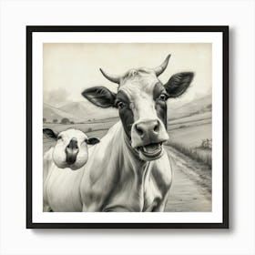 Cow And Sheep Art Print