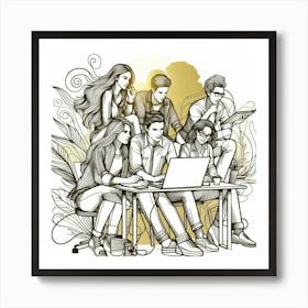 Group Of People Working On A Laptop 1 Art Print