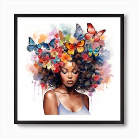 Maraclemente Black Woman Watercolors With Colorful Flowers And 3 Art Print