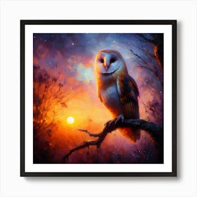 Owl on Branch in the Morning Color Painting - Wild Bird Artwork 151 Art Print