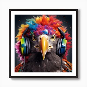 Eagle With Headphones Art Print