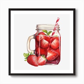 Strawberry Juice In A Mason Jar Art Print