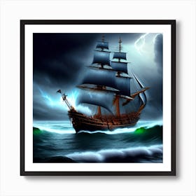 Ship In Stormy Sea 2 Art Print