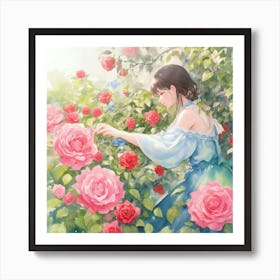 Beautiful Womans Hand Picking A Rose From 1 Art Print