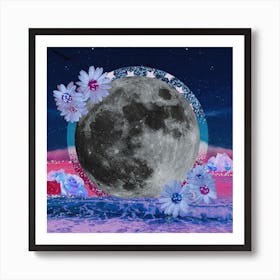 Beach Moon Daisy Collage Square Art Print