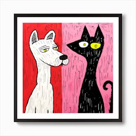 Black Cat And White Cat Art Print