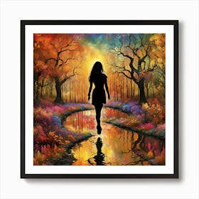 Girl Walking In The Forest Art Print