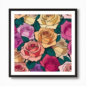 Roses Seamless Pattern 9 Art Print