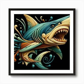 Vibrant Shark Surrounded by Splashing Waves Art Print