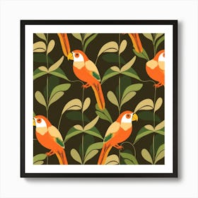 Seamless Pattern With Parrots Art Print