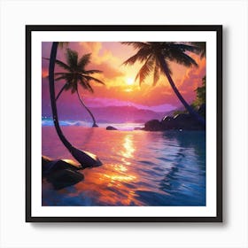 Sunset Over The Ocean 3 Art Print