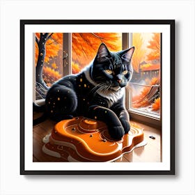 Cat Playing A Game Art Print