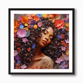 Afro-American Woman With Flowers Art Print