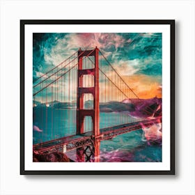 Golden Gate Bridge Blend Of Abstract And Color Splash Art Print