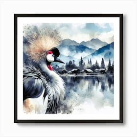 Crowned Crane in Lake - Wild Bird Artwork 128 Art Print