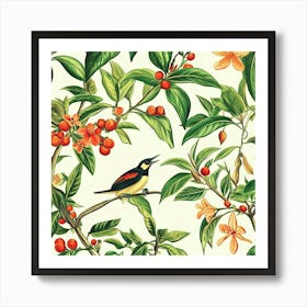 Seamless Pattern With Birds And Flowers Art Art Print