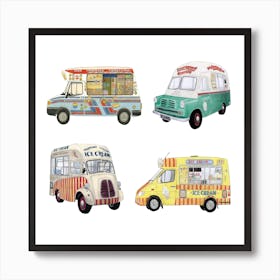 4 Ice Cream Vans Colourful Square Art Print