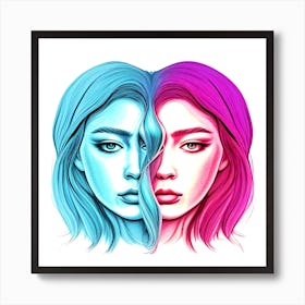 Two Women With Blue And Pink Hair Art Print