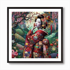 Geisha in the style of collage inspired 4 Art Print