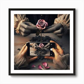 Hands Of A Woman Holding A Rose Art Print