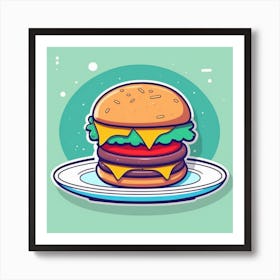 Cartoon Hamburger On A Plate 1 Art Print