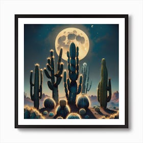 Moonlit Cacti Art Print