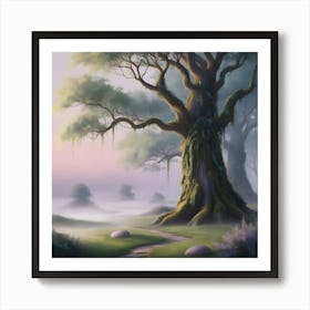 A Misty, Dawn Lit High Fantasy Forest, Digitally Painted In Vibrant, Ethereal Hues, With Soft, Feathery Brushstrokes And Delicate Textures, Evoking An Atmosphere Of Peaceful Tranquility, (3) Art Print