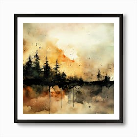 Foggy Forest Watercolor Art Print