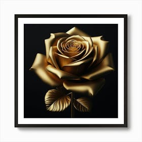 Molten Gold Rose in Full Bloom, a Glimmering Flower of Exquisite Beauty, Captured in Stunning Detail, a True Masterpiece of Nature's Art Art Print