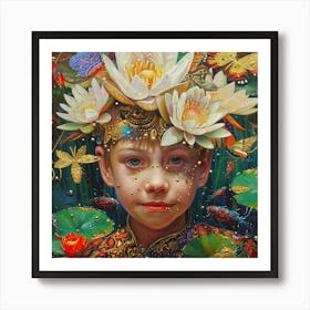 Girl With Water Lilies Art Print