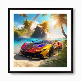 Sports Car On The Beach Art Print