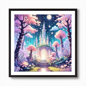 A Fantasy Forest With Twinkling Stars In Pastel Tone Square Composition 102 Art Print