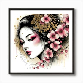 Japan Traditional Geisha Illustration By Ad 51 Art Print